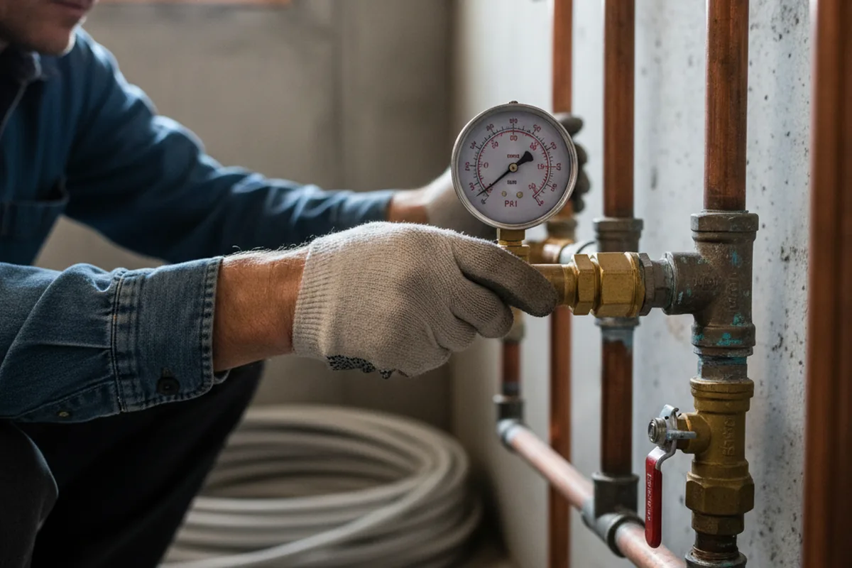 Pressure testing a repaired line during Water Line Repair in Martville
